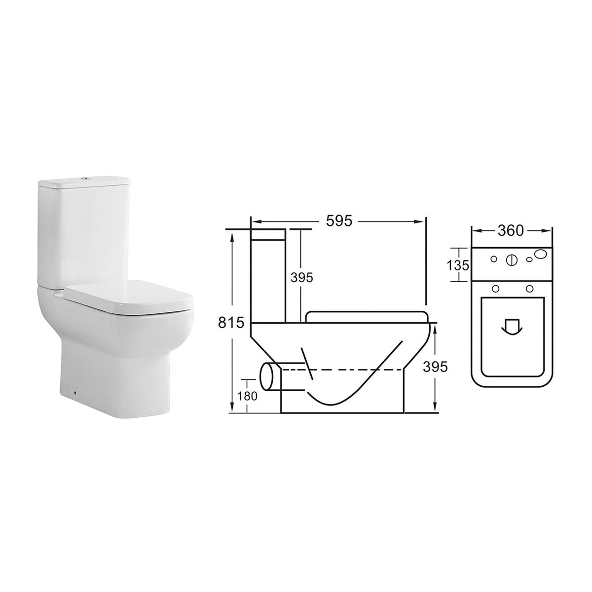 Arc II Rimless Fully Back to Wall Toilet & Soft Close Seat - Technical drawing