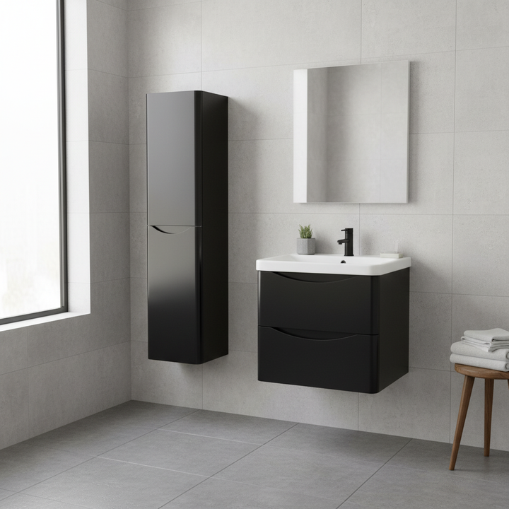 Athens 600mm Wall Hung Vanity Unit &amp; Basin - Matt Black