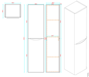 Athens Wall Hung Tall Storage Unit - Matt Black - Technical drawing
