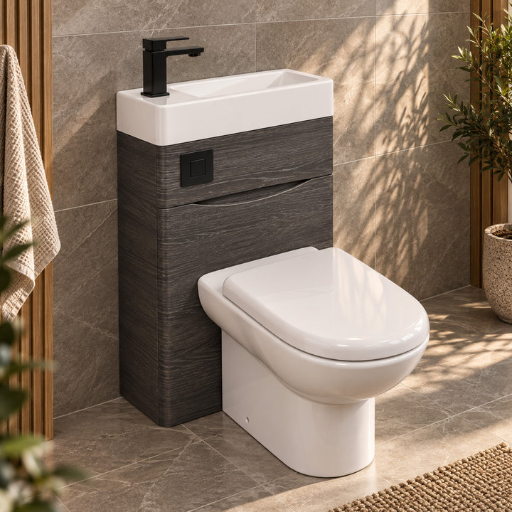 Baltimore 500mm 2-in 1 Round Toilet &amp; Basin Combo Pack - Graphite Oak/Black