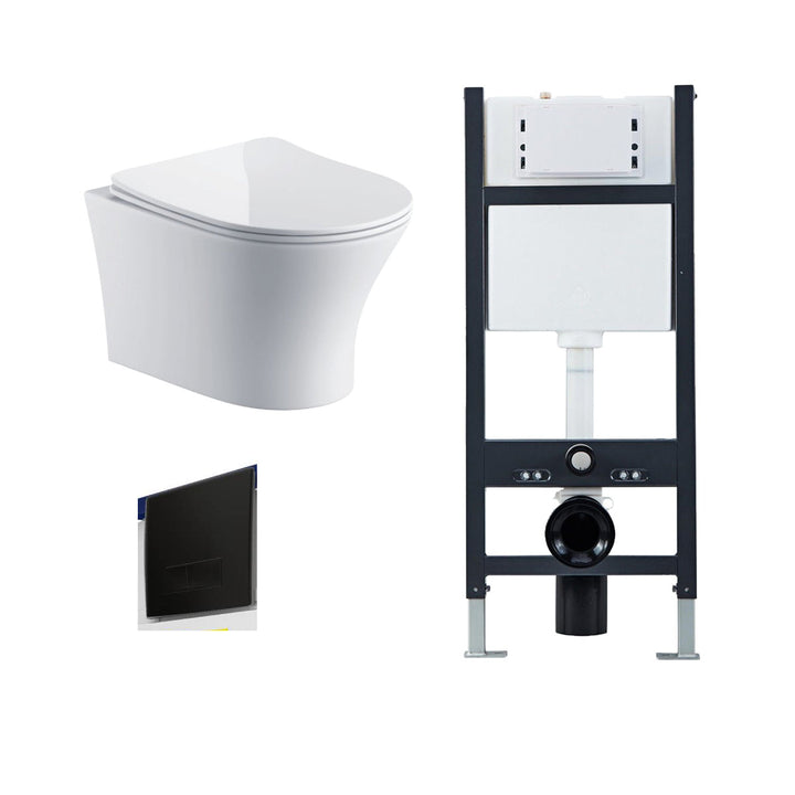Bali Wall Hung Toilet, Wall Hung Toilet Frame, Concealed Cistern &amp; Black Flush Plate