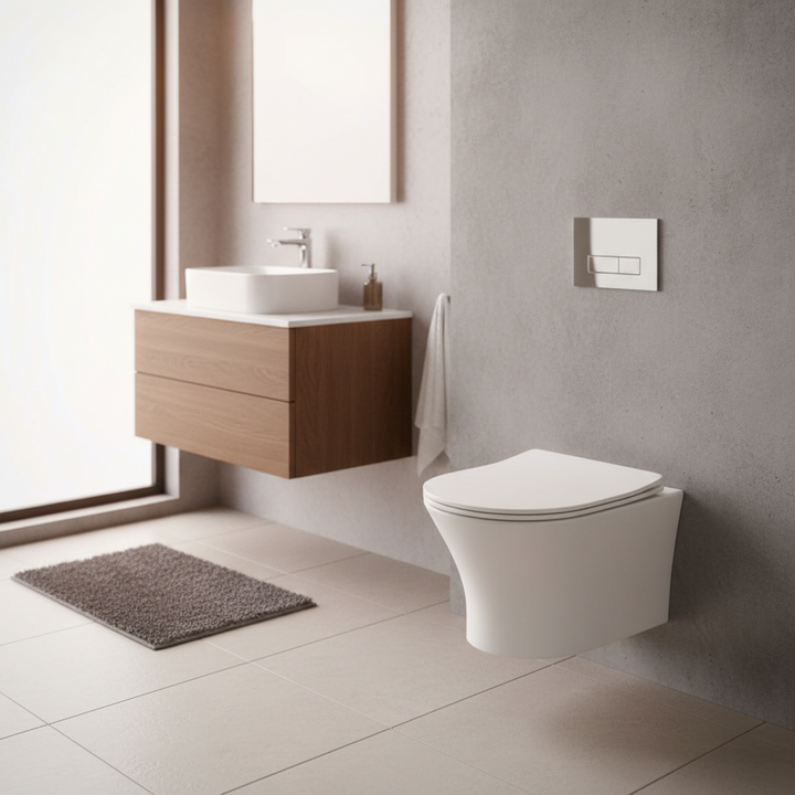 Bali Wall Hung Toilet &amp; SAN85 1.1m Wall Hung WC Frame Deal &amp; Chrome Flush Plate