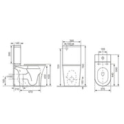Bali Rimless Open Back Close Coupled Toilet & Slim Soft Close Seat - Technical drawing