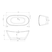 Viktor Benson Aruba Freestanding Double Ended Bath - Technical drawing