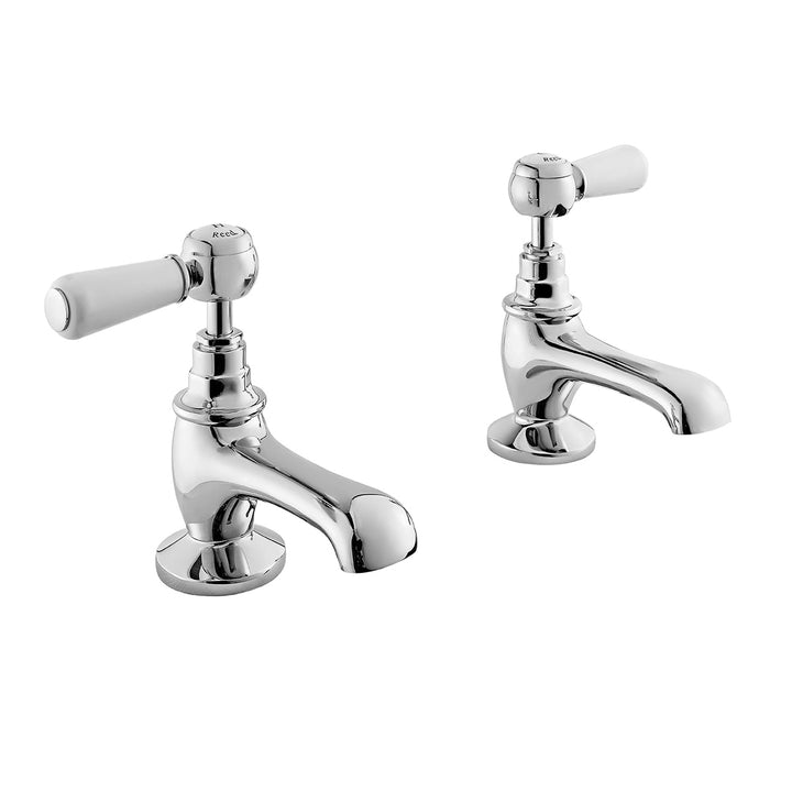 Hudson Reed Topaz with Lever Basin Pillar Taps &amp; Hexagonal Collar - White BC301HL