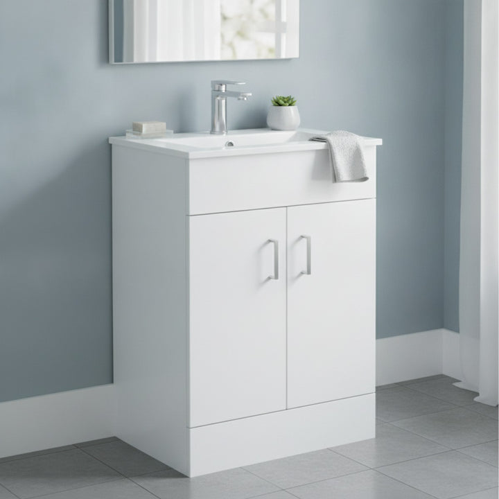 Bergo 600mm Floor Standing Vanity Unit &amp; Basin in Gloss White