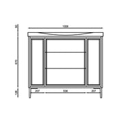 Coën 1000mm 3 Drawer, 2 Door Floor Standing Vanity Unit & Basin - Parisian Green - Technical drawing