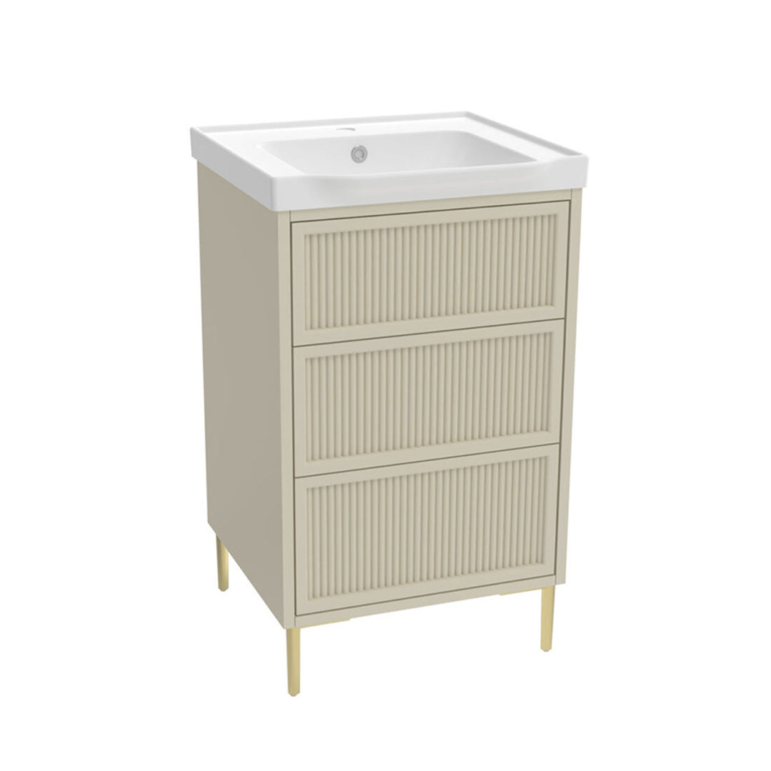 Coën 500mm 3 Drawer Floor Standing Fluted Vanity Unit &amp; Basin - Stone