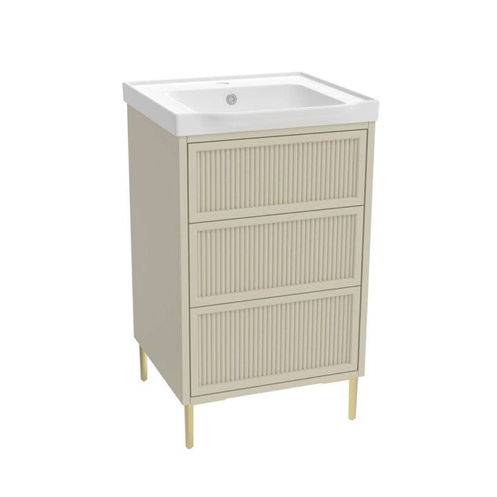 Coën 500mm 3 Drawer Floor Standing Fluted Vanity Unit &amp; Basin - Stone