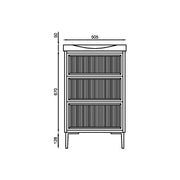 Coën 500mm 3 Drawer Floor Standing Fluted Vanity Unit & Basin - Stone - Technical drawing