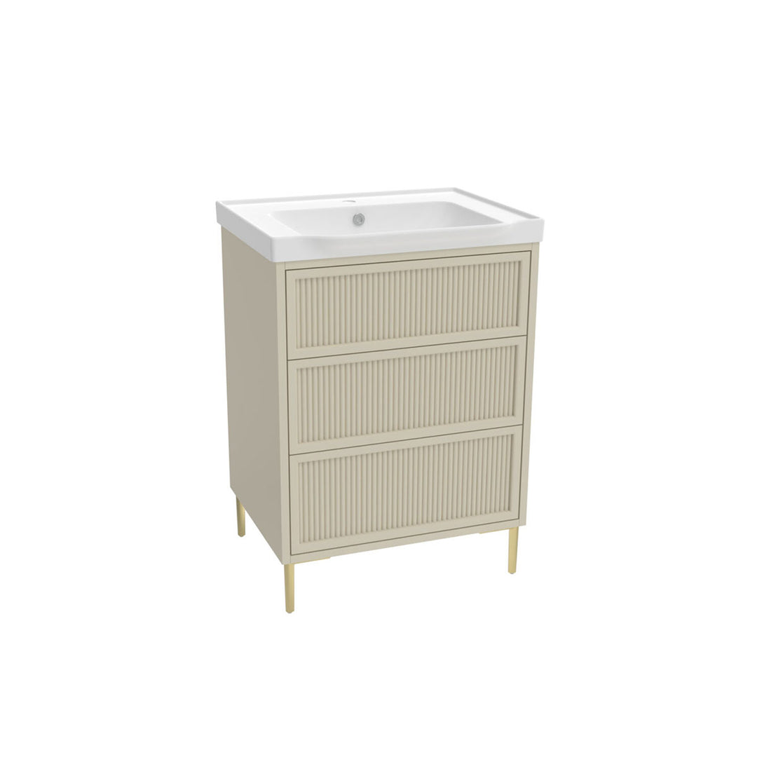 Coën 600mm 3 Drawer Floor Standing Fluted Vanity Unit &amp; Basin - Stone