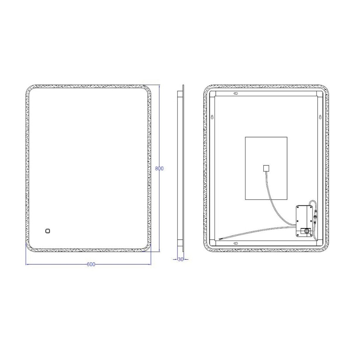 Corran 800 x 600mm LED Mirror - Technical drawing