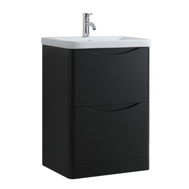 Athens 600mm Floorstanding Vanity Unit &amp; Basin - Matt Black