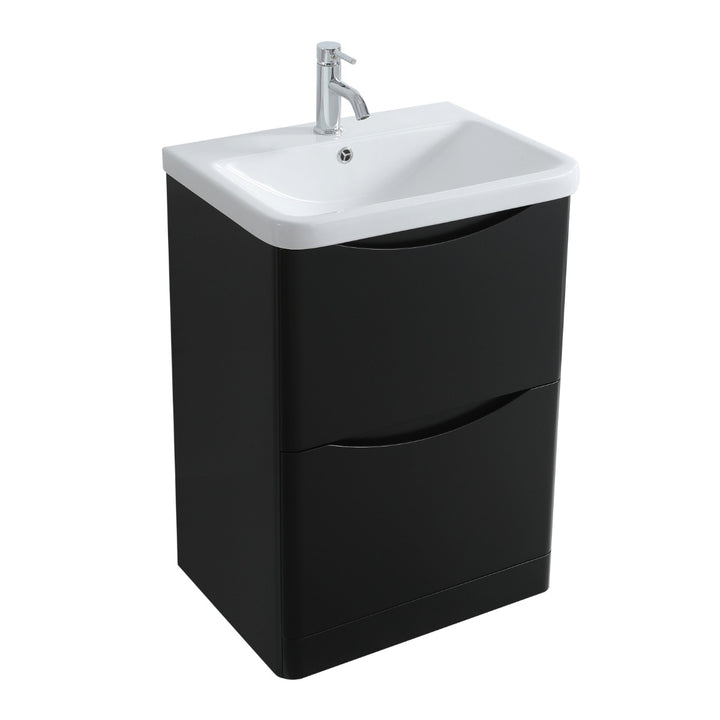 Athens 600mm Floorstanding Vanity Unit &amp; Basin - Matt Black