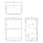 Athens 600mm Floorstanding Vanity Unit & Basin - Matt Black - Technical drawing