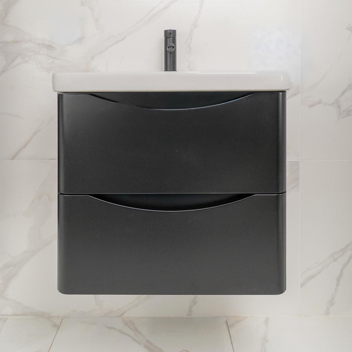 Athens 600mm Wall Hung Vanity Unit &amp; Basin - Matt Black