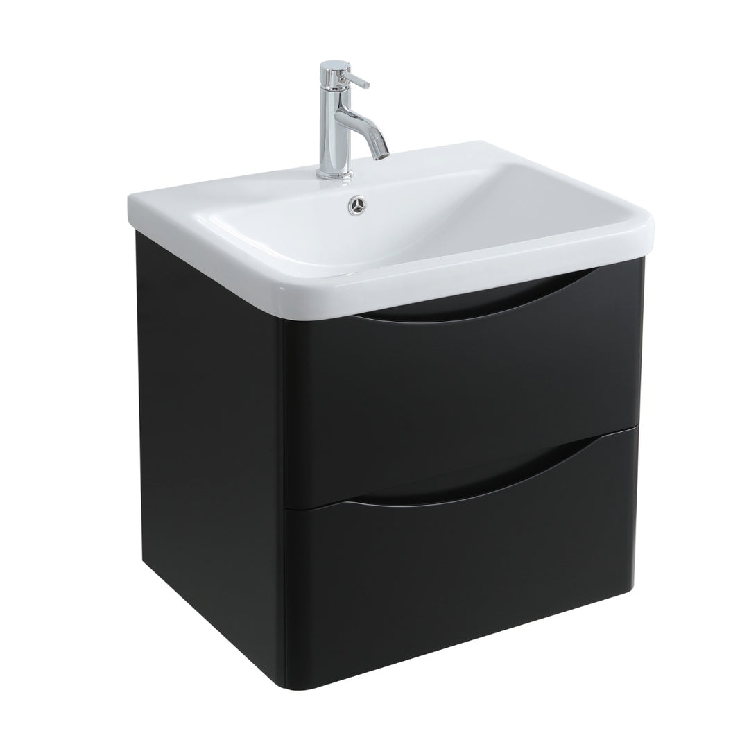 Athens 600mm Wall Hung Vanity Unit &amp; Basin - Matt Black