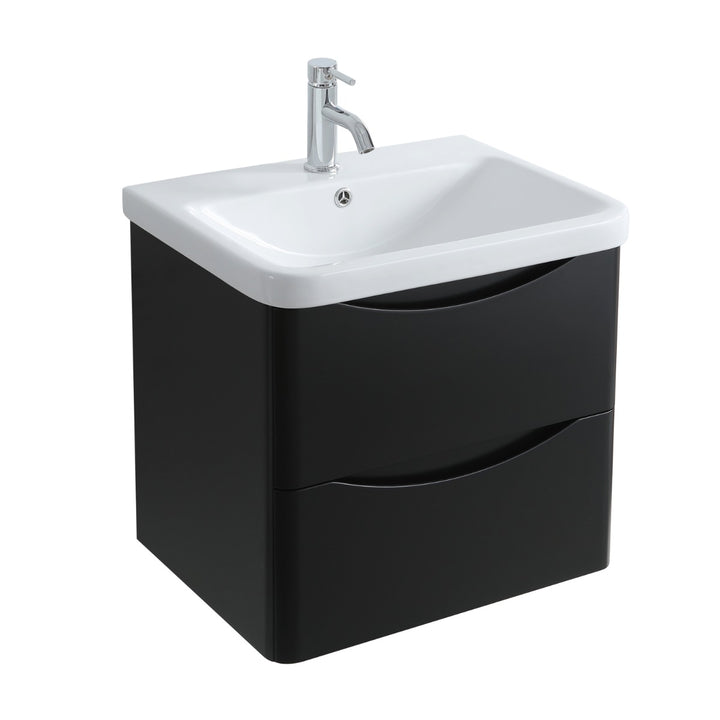 Athens 600mm Wall Hung Vanity Unit &amp; Basin - Matt Black