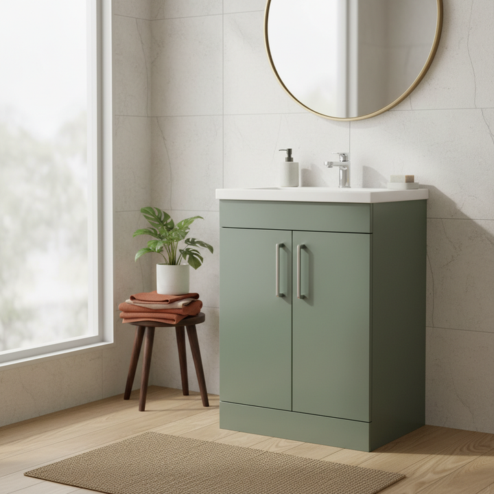 Austin 600mm 2 Door Floor Standing Vanity Unit &amp; Basin - Sage Green