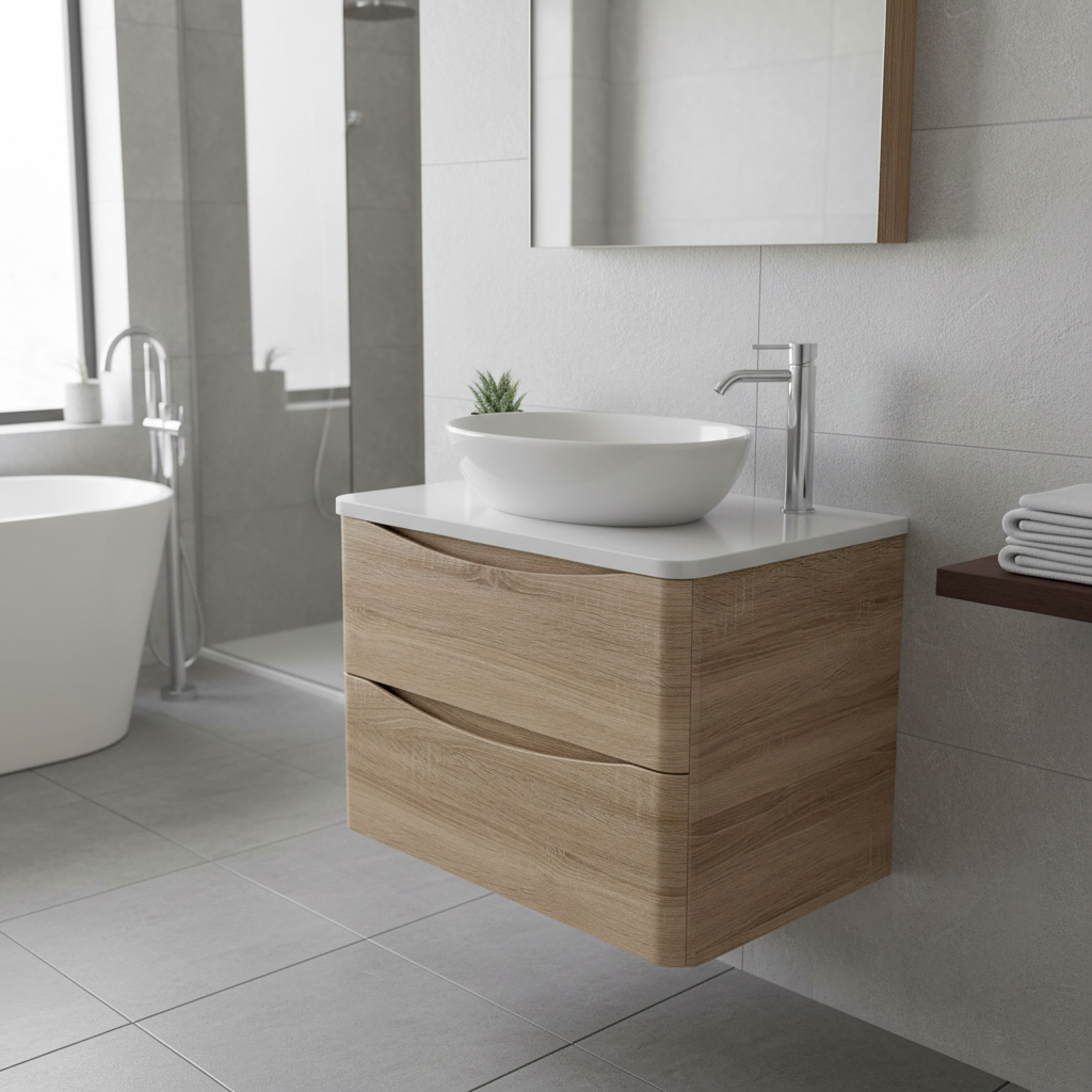 Baltimore 600mm Wall Hung Vanity Unit & Worktop - Bardolino Oak