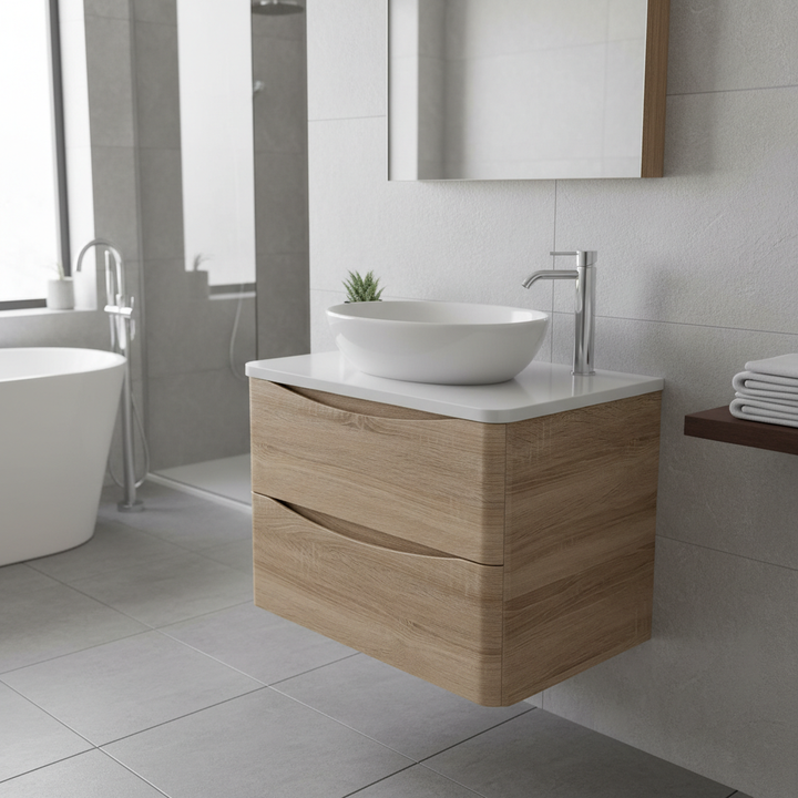 Baltimore 600mm Wall Hung Vanity Unit &amp; Worktop - Bardolino Oak