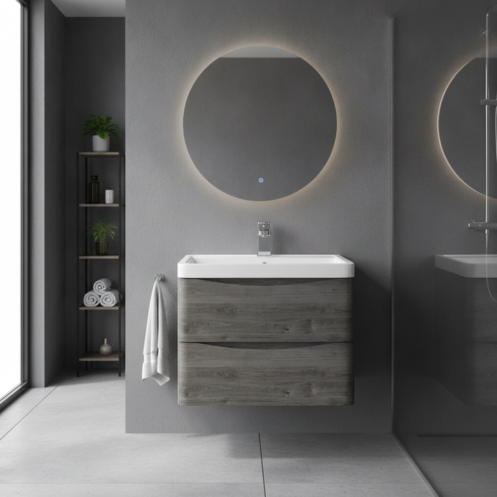 Baltimore 600mm Wall Hung Vanity Unit &amp; Basin - Graphite Oak
