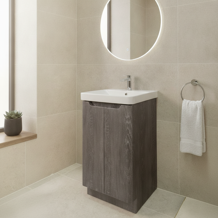 Camden 500mm 2 Door  Floor Standing Vanity Unit and Basin - Graphite Oak
