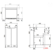 Camden 500mm 2 Door  Floor Standing Vanity Unit and Basin - Graphite Oak - Technical drawing