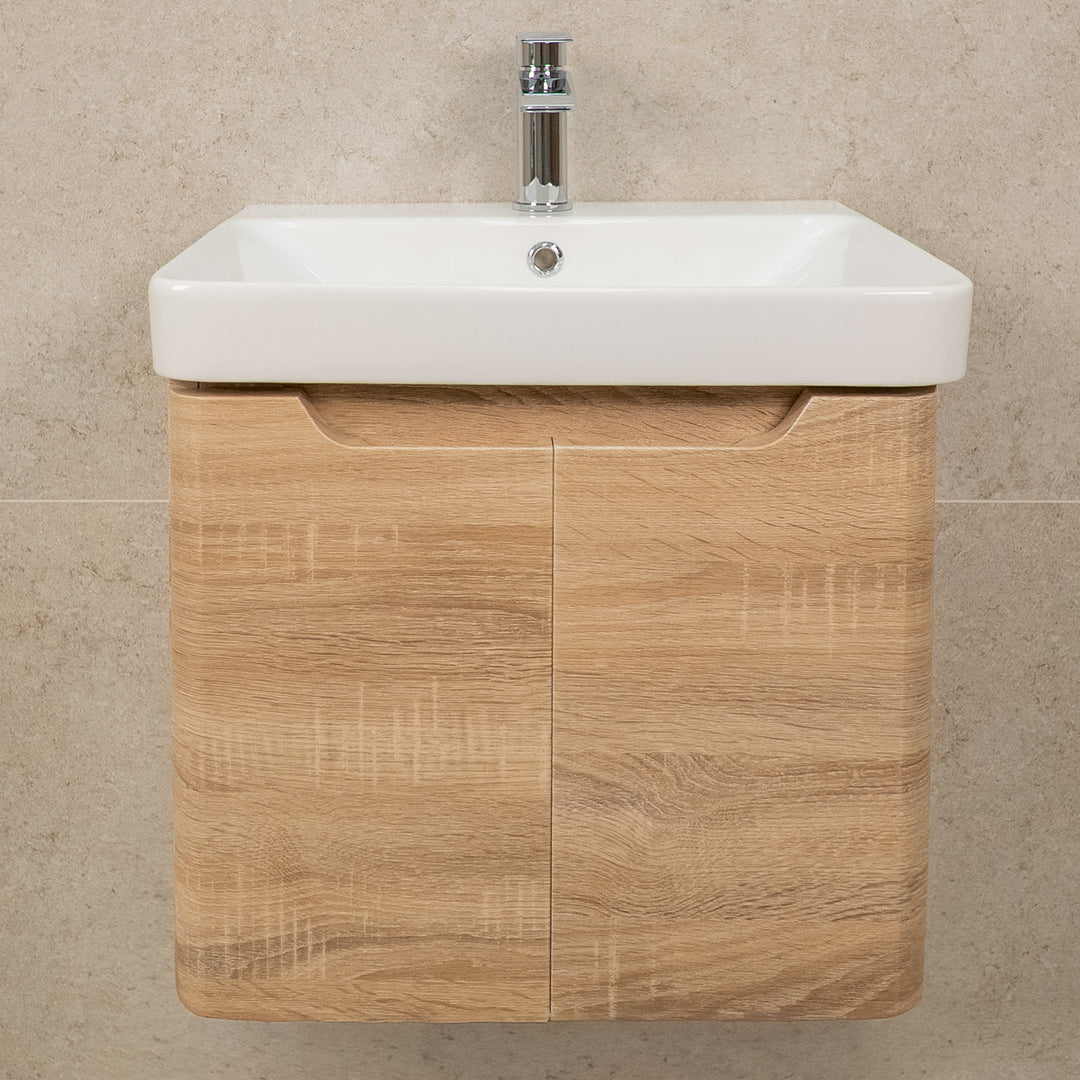 Camden 500mm 2 Door Wall Hung Vanity Unit and Basin - Bardolino Oak