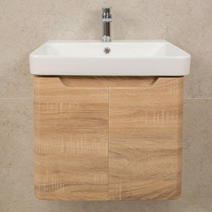 Camden 500mm 2 Door Wall Hung Vanity Unit and Basin - Bardolino Oak