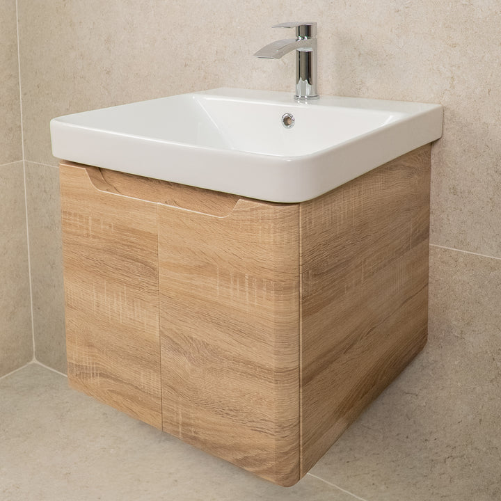 Camden 500mm 2 Door Wall Hung Vanity Unit and Basin - Bardolino Oak