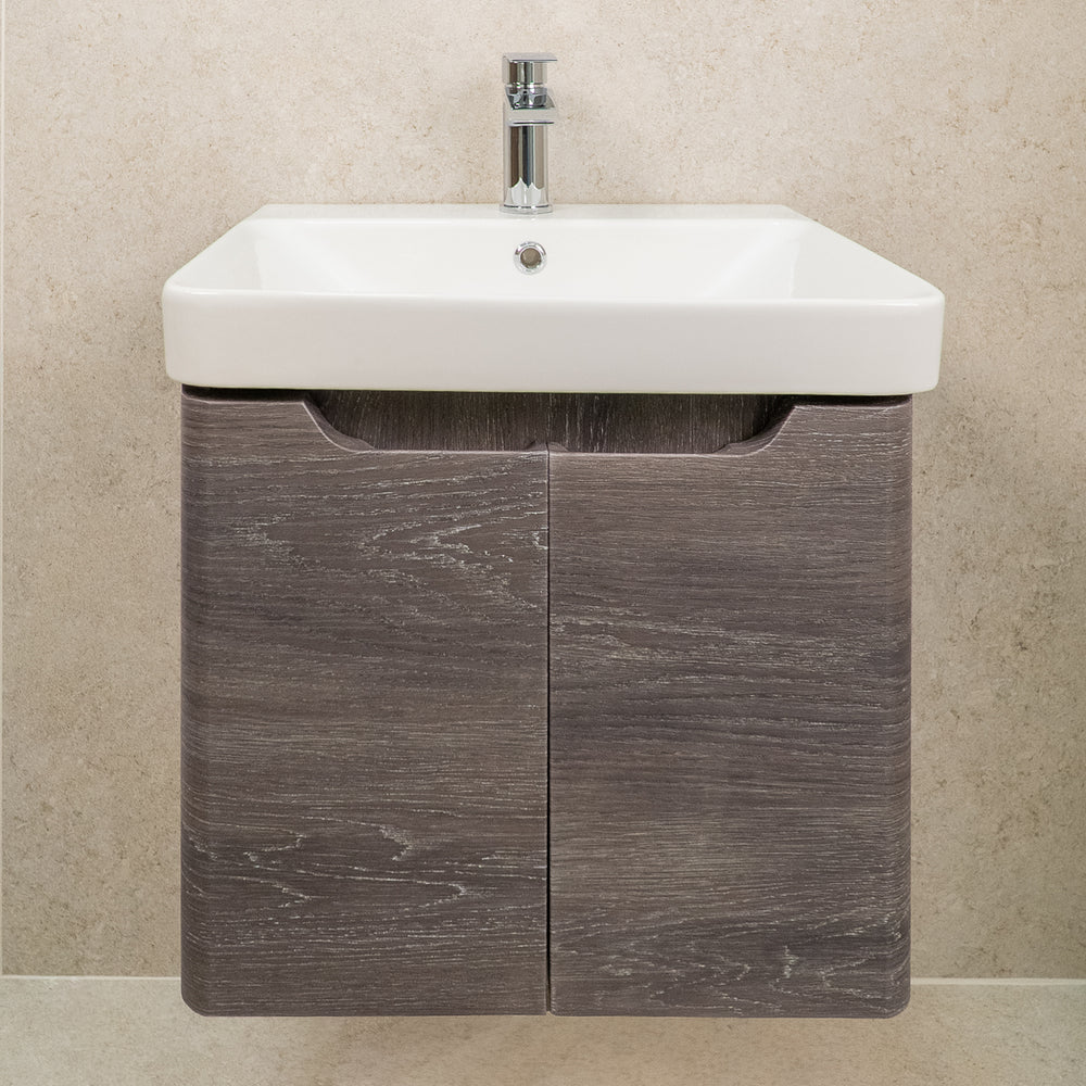 Camden 500mm 2 Door Wall Hung Vanity Unit and Basin- Graphite Oak