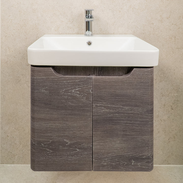 Camden 500mm 2 Door Wall Hung Vanity Unit and Basin- Graphite Oak