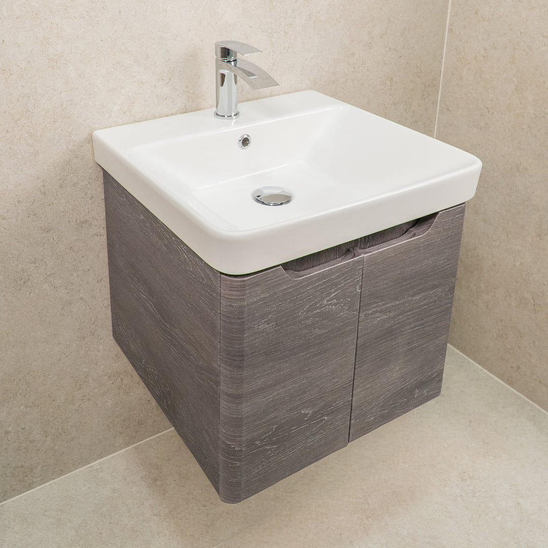 Camden 500mm 2 Door Wall Hung Vanity Unit and Basin- Graphite Oak