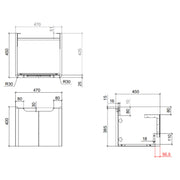 Camden 500mm 2 Door Wall Hung Vanity Unit and Basin- Graphite Oak - Technical drawing