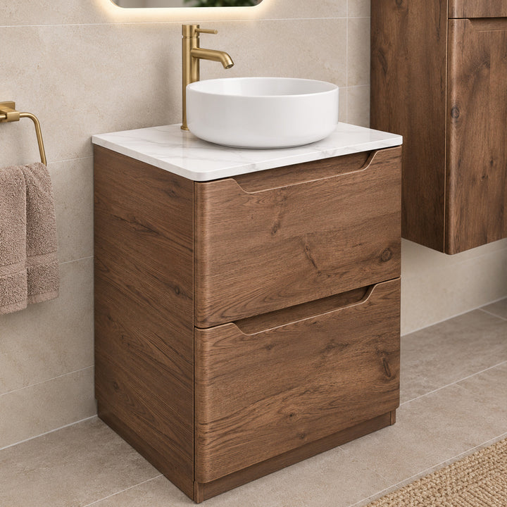 Camden 600mm Floor Standing Vanity Unit &amp; Worktop - Chestnut