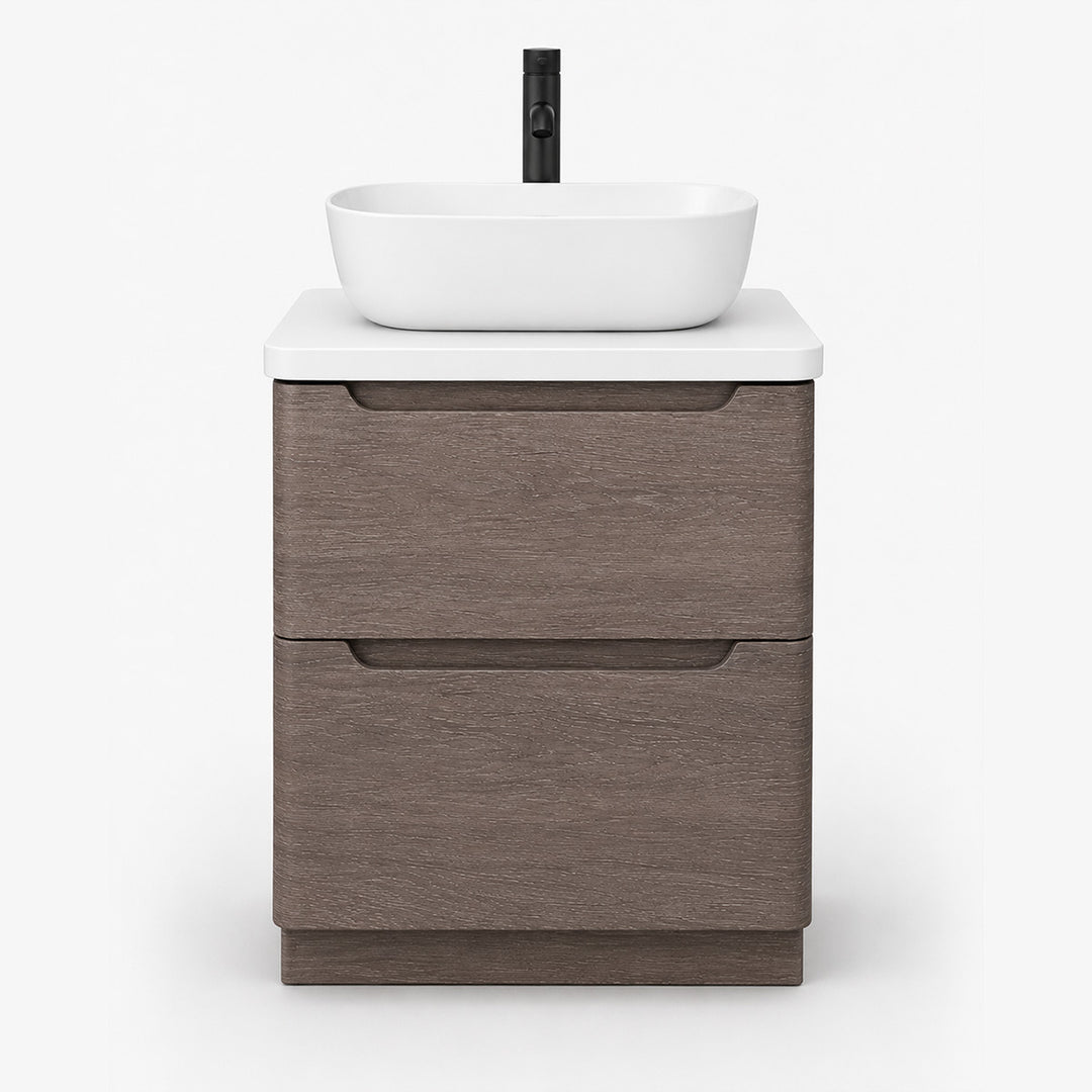 Camden 600mm Floor Standing Vanity Unit &amp; Worktop - Graphite Oak