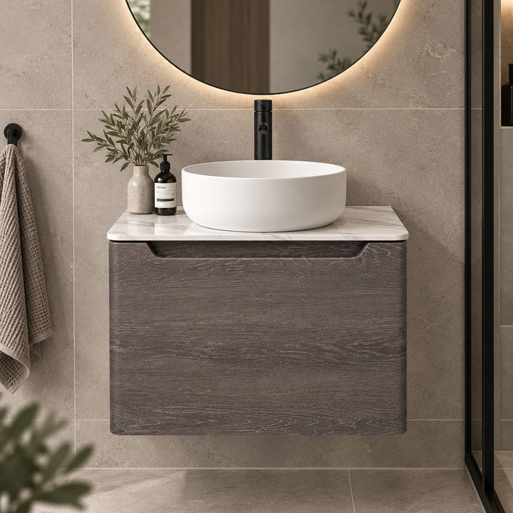 Camden 600mm Wall Hung Vanity Unit &amp; Worktop - Graphite Oak