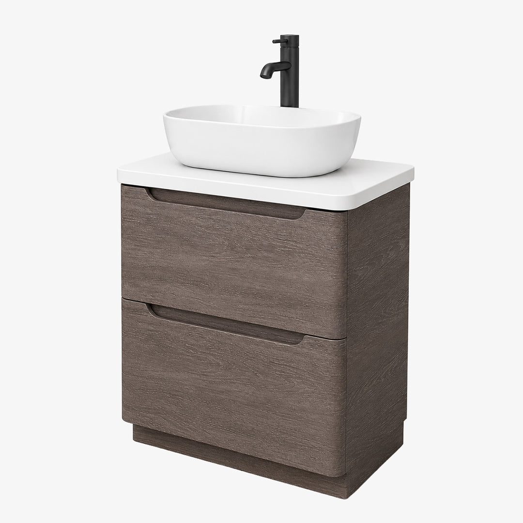 Camden 600mm Floor Standing Vanity Unit &amp; Worktop - Graphite Oak