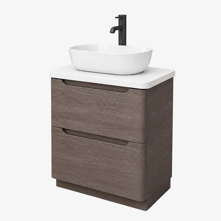 Camden 600mm Floor Standing Vanity Unit &amp; Worktop - Graphite Oak