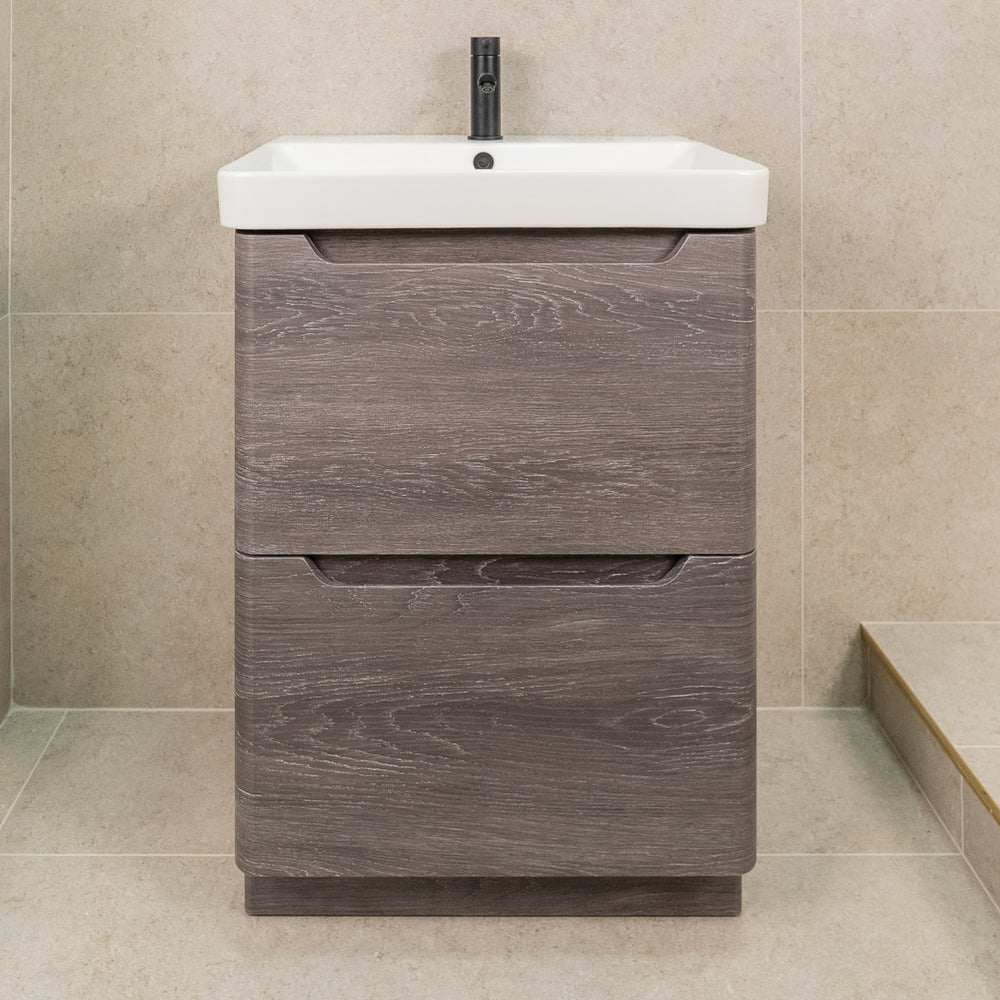 Camden 600mm 2 Drawer Floor Standing Vanity Unit and Basin - Graphite Oak