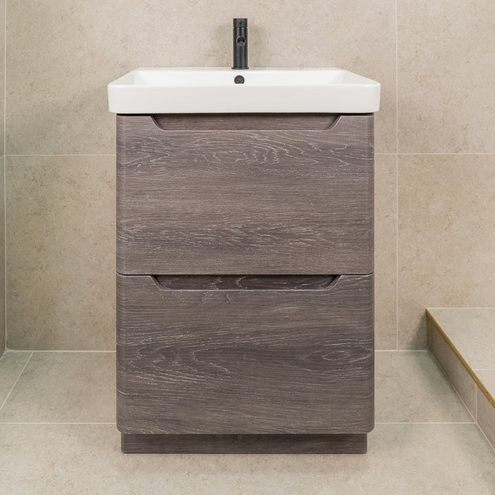 Camden 600mm 2 Drawer Floor Standing Vanity Unit and Basin - Graphite Oak