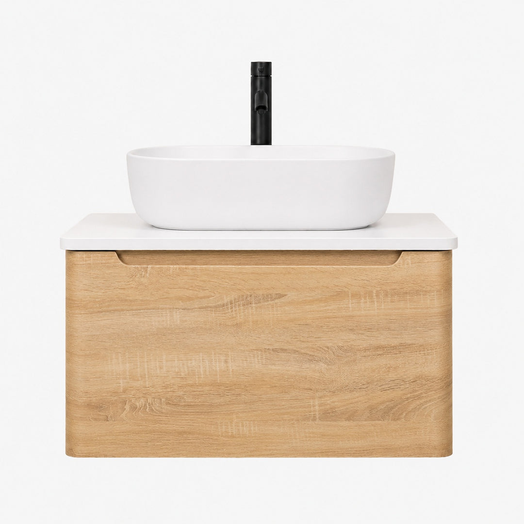 Camden 600mm Wall Hung Vanity Unit &amp; Worktop - Bardolino Oak