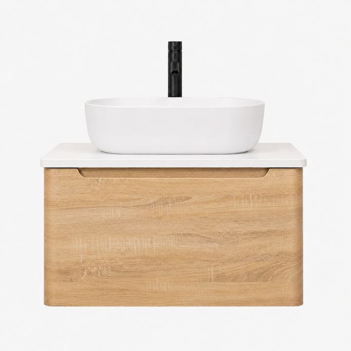 Camden 600mm Wall Hung Vanity Unit &amp; Worktop - Bardolino Oak