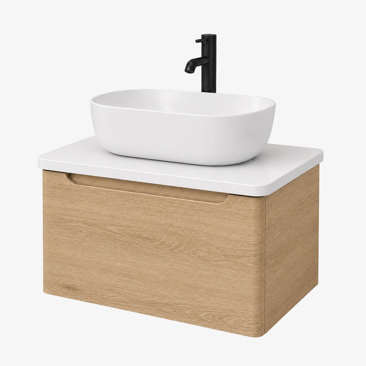 Camden 600mm Wall Hung Vanity Unit &amp; Worktop - Bardolino Oak