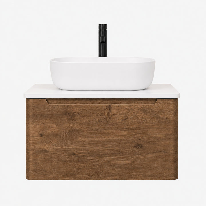 Camden 600mm Wall Hung Vanity Unit &amp; Worktop - Chestnut