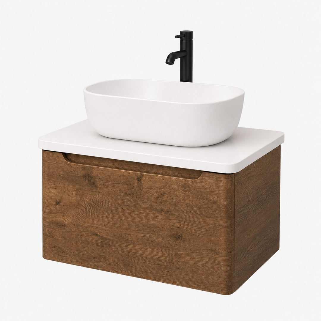 Camden 600mm Wall Hung Vanity Unit &amp; Worktop - Chestnut