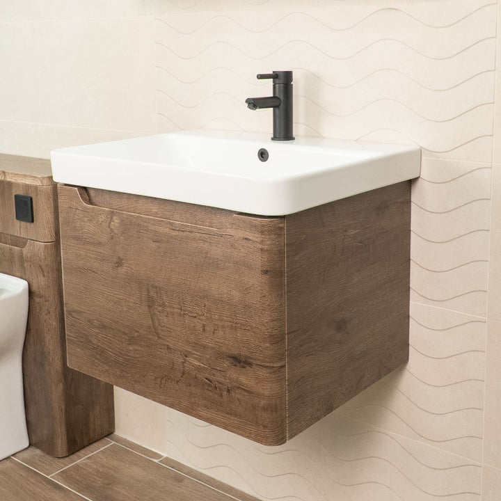 Camden 600mm 1 Drawer Wall Hung Vanity Unit and Basin - Chestnut