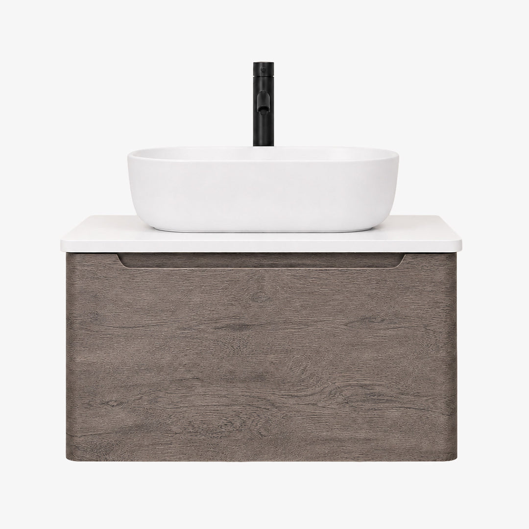 Camden 600mm Wall Hung Vanity Unit &amp; Worktop - Graphite Oak