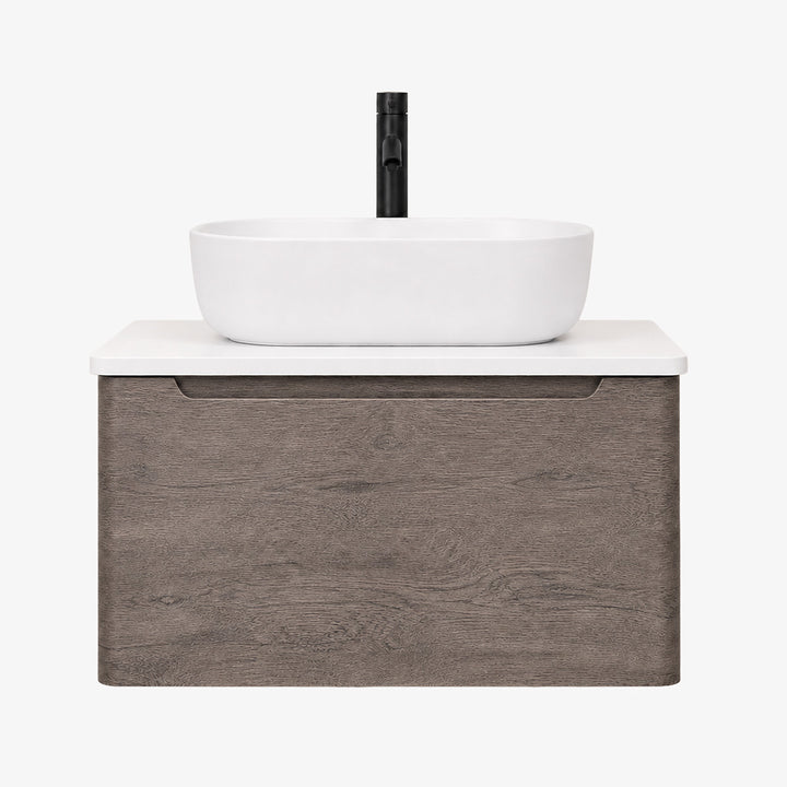 Camden 600mm Wall Hung Vanity Unit &amp; Worktop - Graphite Oak